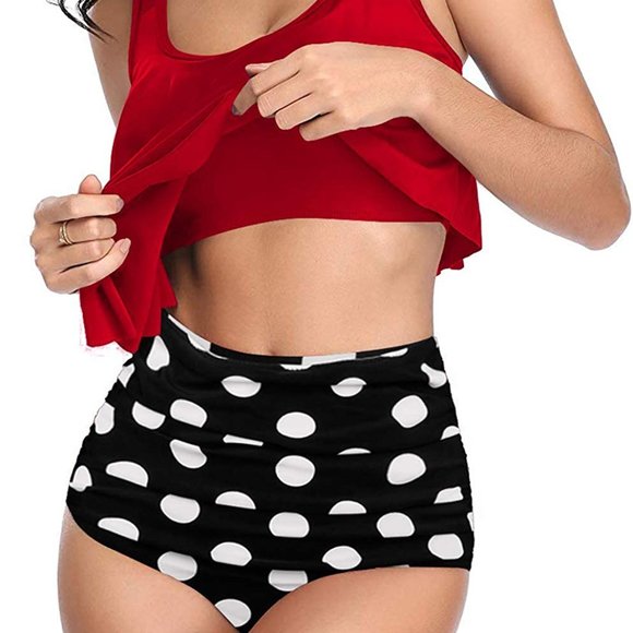 High Waisted Ruffled Top Tummy Control Swimsuit - Picture 2 of 3